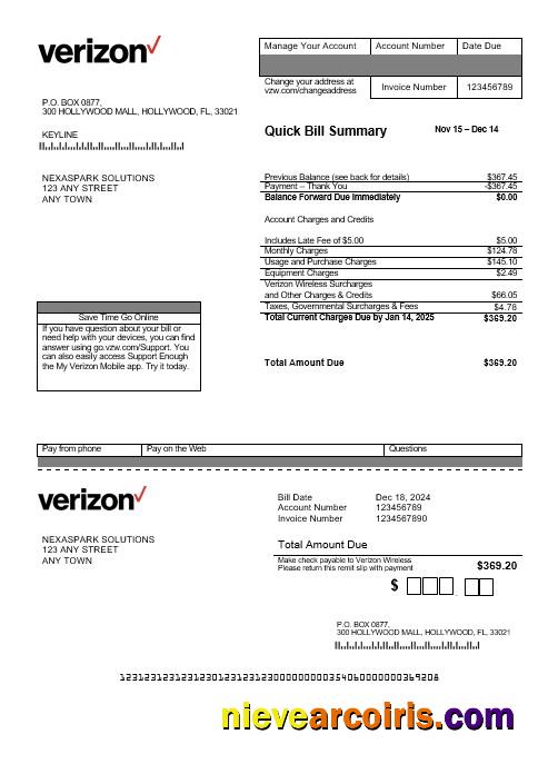 USA Verizon business utility bill